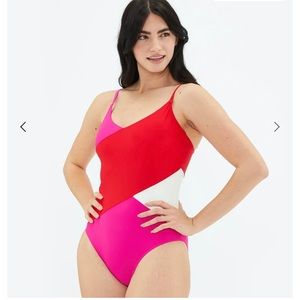 COPY - Summersalt Marina One Piece Swimsuit (M) - Lava & Hibiscus & White Sand